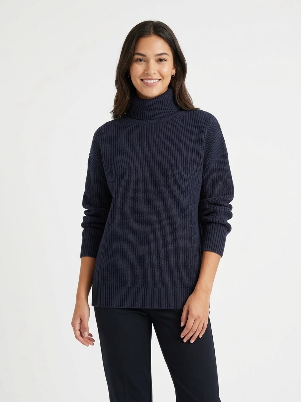 J.Crew Cotton Cashmere Ribbed Turtleneck Sweater Navy Blue M BS990